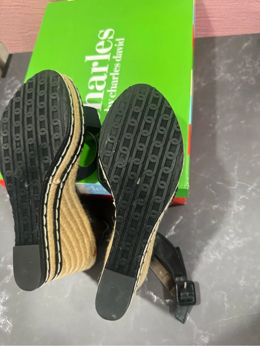 Charles By Charles David Black Espadrille Wedge Sandals